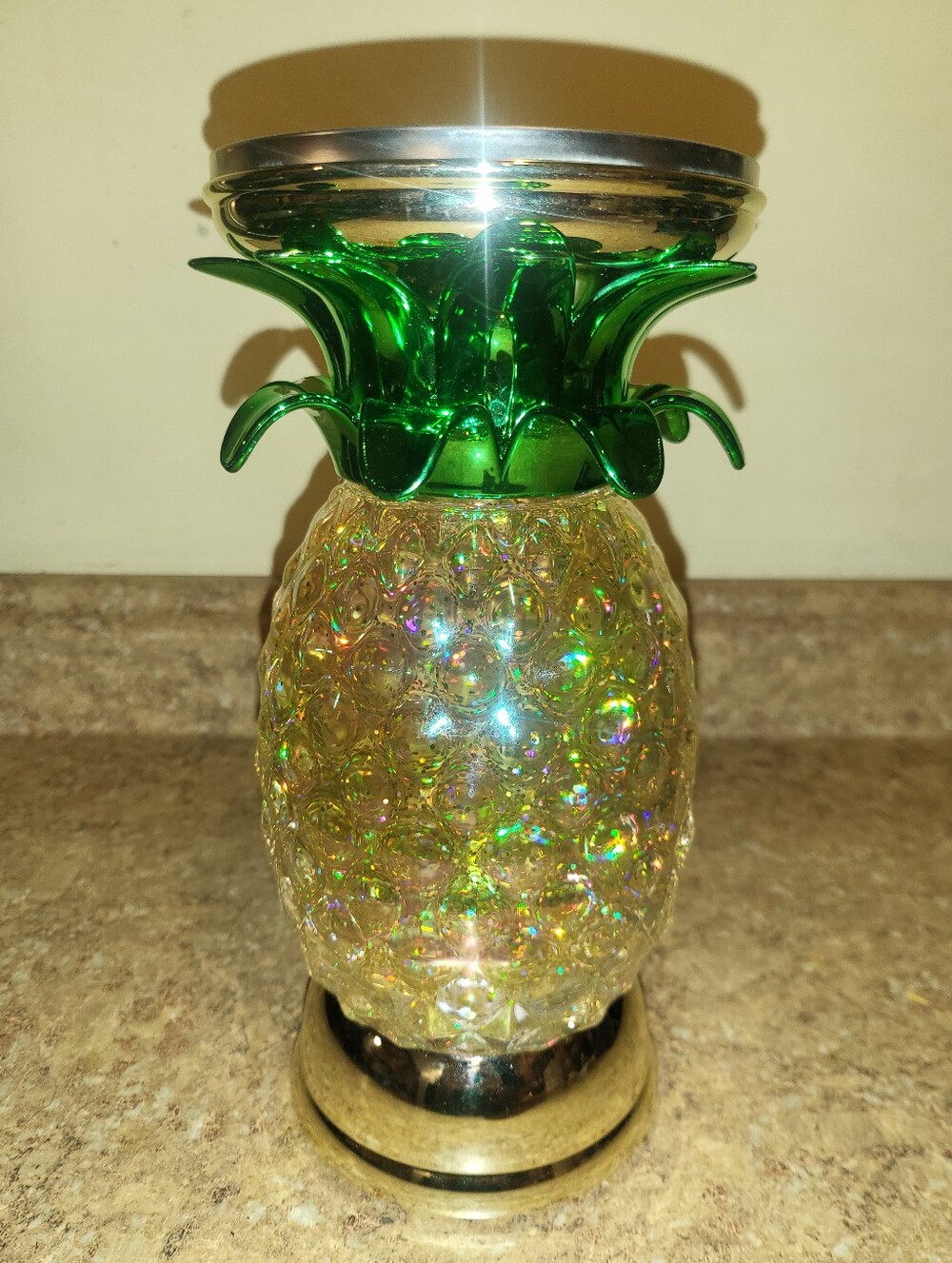 Bath & Body Works Pineapple Glitter Water Globe 3-Wick Candle Holder,  Lights Up